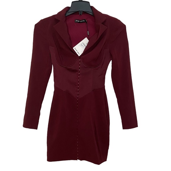 Lavish Alice Dresses & Skirts - Lavish Alice Mix Media Long Sleeve Coat Dress Burgundy 2 New With Tags